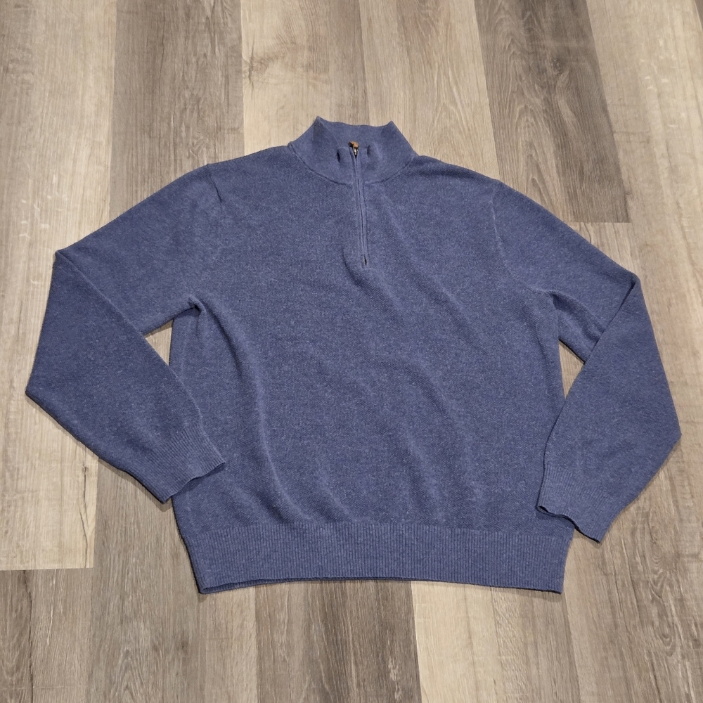 Brooks Brothers Blue Quarter Zip Cotton / Cashmere Sweater